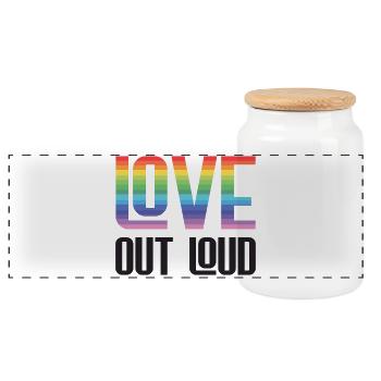 LGBTQ Pride Month - Love Out Loud - Panoramic Cookie Jar with Wooden Lid - white - Front