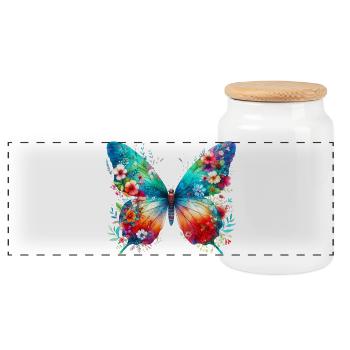 Butterfly - Panoramic Cookie Jar with Wooden Lid - white - Front