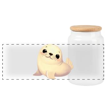 Seal - Panoramic Cookie Jar with Wooden Lid - white - Front