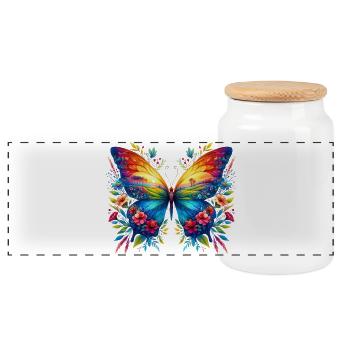 Butterfly - Panoramic Cookie Jar with Wooden Lid - white - Front