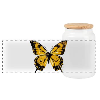 Butterfly - Panoramic Cookie Jar with Wooden Lid - white - Front