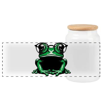 Grenouille à lunettes - Boîte à biscuits avec couvercle en bois - blanc - Devant