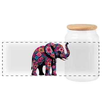 Elephant - Panoramic Cookie Jar with Wooden Lid - white - Front