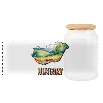 Watercolor Map of Hungary - Panoramic Cookie Jar with Wooden Lid - white - Front