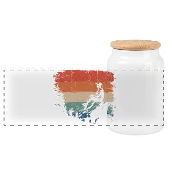 Retro Sunset Hiker Silhouette on Ridge - Panoramic Cookie Jar with Wooden Lid - white - Front