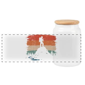 Hiker on Peak Sunset - Panoramic Cookie Jar with Wooden Lid - white - Front