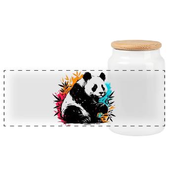 Panda - Panoramic Cookie Jar with Wooden Lid - white - Front