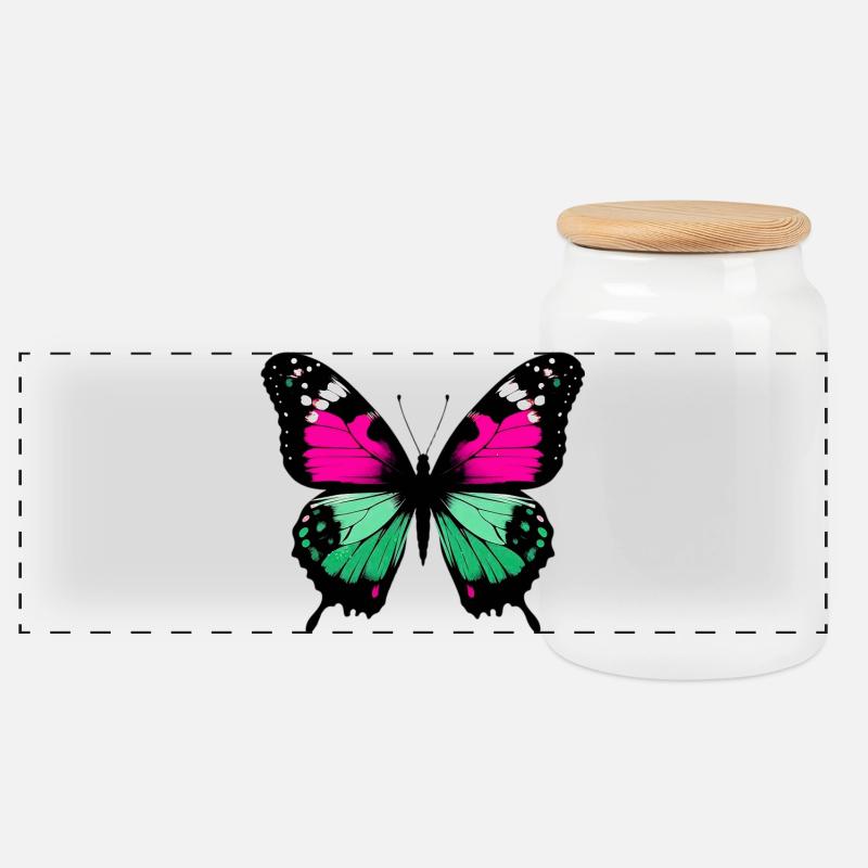 Schmetterling - Panorama Keksdose mit Holzdeckel - Weiß