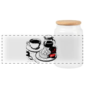 Fromage cottage pour le petit-déjeuner - Boîte à biscuits avec couvercle en bois - blanc - Devant