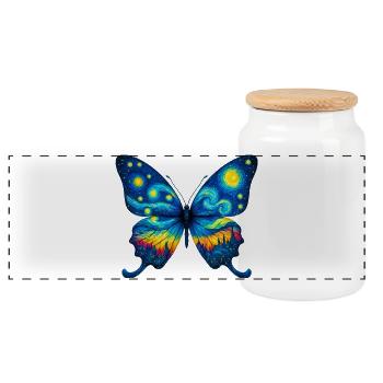 Butterfly - Panoramic Cookie Jar with Wooden Lid - white - Front
