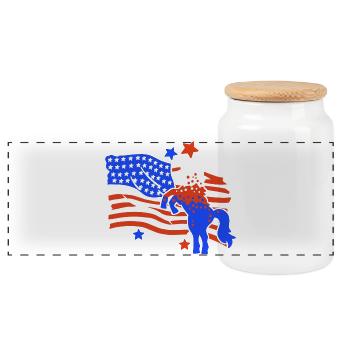 Einhorn amerikanische Flagge 4. Juli - Panorama Keksdose mit Holzdeckel - Weiß - Vorne