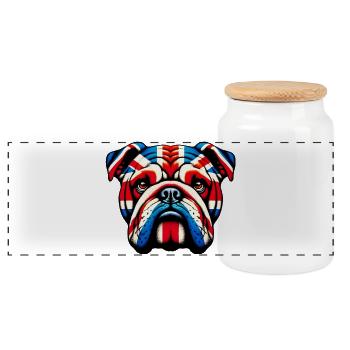 English Bulldog Dog - Panoramic Cookie Jar with Wooden Lid - white - Front