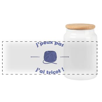 I can't I knit - Panoramic Cookie Jar with Wooden Lid - white - Front