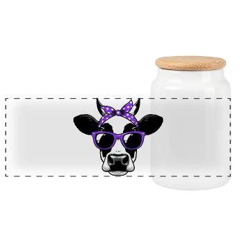 Vache avec lunettes de soleil - Boîte à biscuits avec couvercle en bois - blanc - Devant