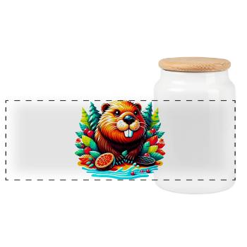 Beaver - Panoramic Cookie Jar with Wooden Lid - white - Front