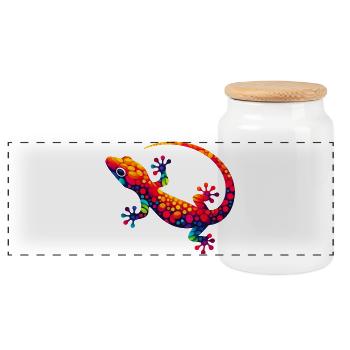 Gecko - Panorama Keksdose mit Holzdeckel - Weiß - Vorne