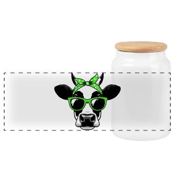 Vache avec lunettes de soleil - Boîte à biscuits avec couvercle en bois - blanc - Devant