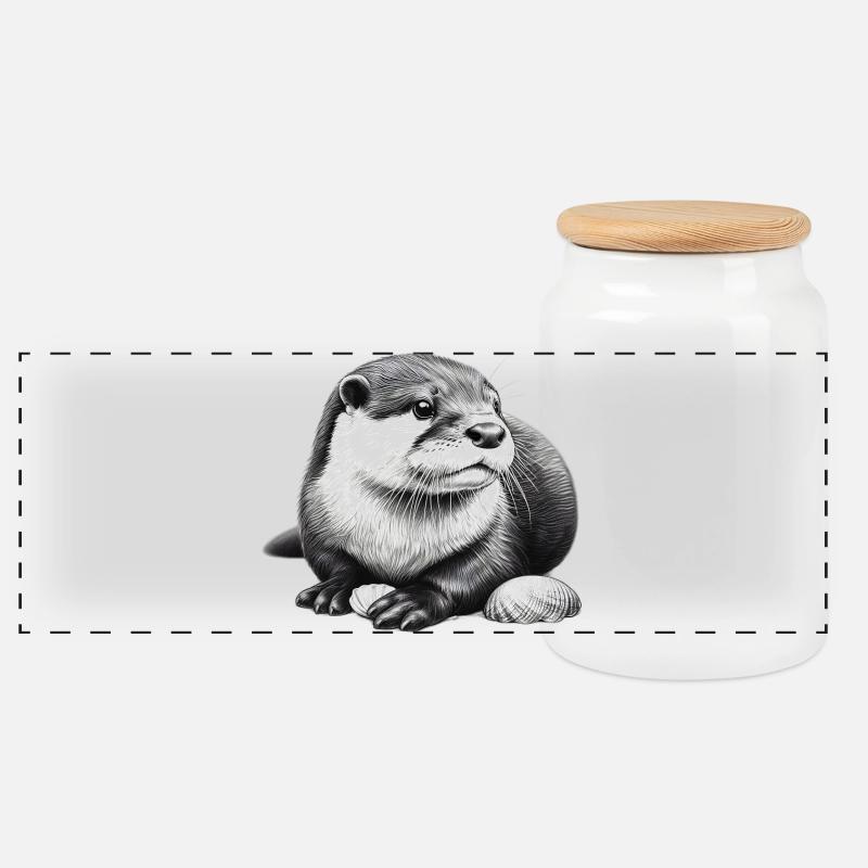 Otter - Panorama Keksdose mit Holzdeckel - Weiß