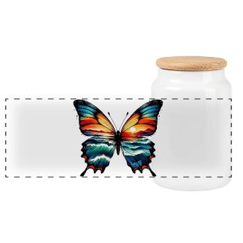 Butterfly - Panoramic Cookie Jar with Wooden Lid - white - Front