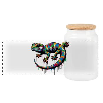 Gecko - Panoramic Cookie Jar with Wooden Lid - white - Front