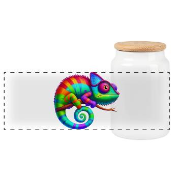 Chameleon - Panoramic Cookie Jar with Wooden Lid - white - Front