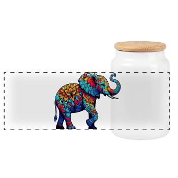 Elefant - Panorama Keksdose mit Holzdeckel - Weiß - Vorne