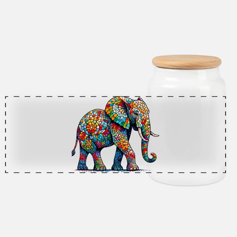 Elefant - Panorama Keksdose mit Holzdeckel - Weiß