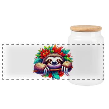 Sloth - Panoramic Cookie Jar with Wooden Lid - white - Front