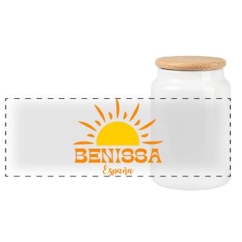 Benissa Espana Sunrise Design - Panoramic Cookie Jar with Wooden Lid - white - Front