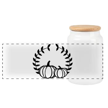 Pumpkin wreath - Panoramic Cookie Jar with Wooden Lid - white - Front