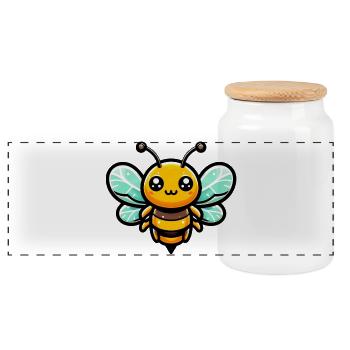 Bee - Panoramic Cookie Jar with Wooden Lid - white - Front