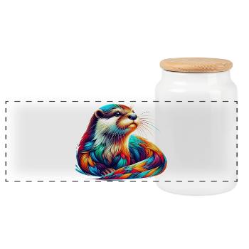 Otter - Panoramic Cookie Jar with Wooden Lid - white - Front