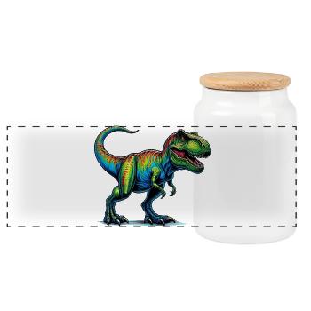 Dinosaur - Panoramic Cookie Jar with Wooden Lid - white - Front