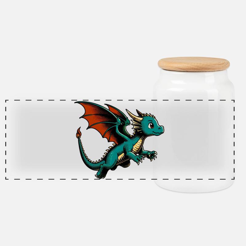 Drache - Panorama Keksdose mit Holzdeckel - Weiß