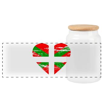 Basque flag heart used - Panoramic Cookie Jar with Wooden Lid - white - Front