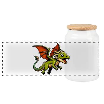 Drache - Panorama Keksdose mit Holzdeckel - Weiß - Vorne