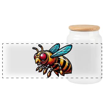 Abeille - Boîte à biscuits avec couvercle en bois - blanc - Devant