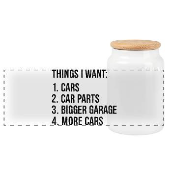 things I want cars car parts bigger garage cars - Panoramic Cookie Jar with Wooden Lid - white - Front