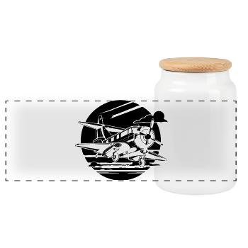 Propeller Plane Drawing - Panoramic Cookie Jar with Wooden Lid - white - Front