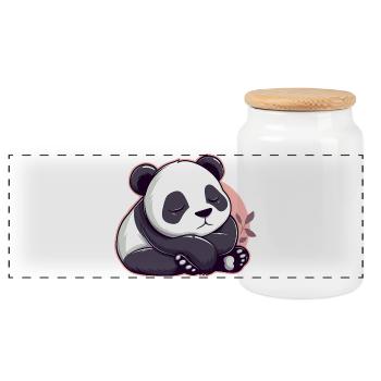 Cute Cartoon of a Sleeping Panda - Adorable design - Panoramic Cookie Jar with Wooden Lid - white - Front