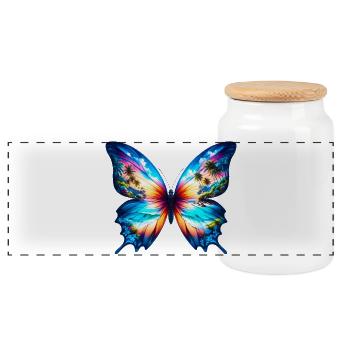 Butterfly - Panoramic Cookie Jar with Wooden Lid - white - Front