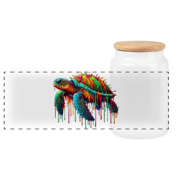 Turtle - Panoramic Cookie Jar with Wooden Lid - white - Front
