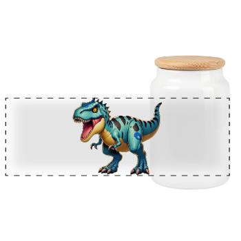 Dinosaur - Panoramic Cookie Jar with Wooden Lid - white - Front