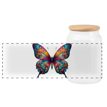 Butterfly - Panoramic Cookie Jar with Wooden Lid - white - Front