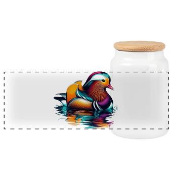 Mandarin duck - Panoramic Cookie Jar with Wooden Lid - white - Front
