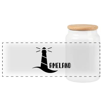Leuchtturm Ameland - Panorama Keksdose mit Holzdeckel - Weiß - Vorne