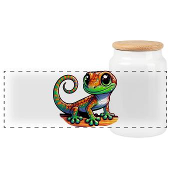 Gecko - Panoramic Cookie Jar with Wooden Lid - white - Front