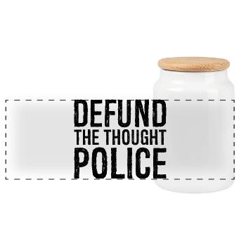 defund the thought police - Panoramic Cookie Jar with Wooden Lid - white - Front