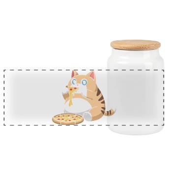 Chat potelé mignon mangeant de la pizza - Boîte à biscuits avec couvercle en bois - blanc - Devant