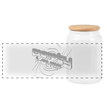 3D Klangwellen Schrift-Design - Panorama Keksdose mit Holzdeckel - Weiß - Vorne